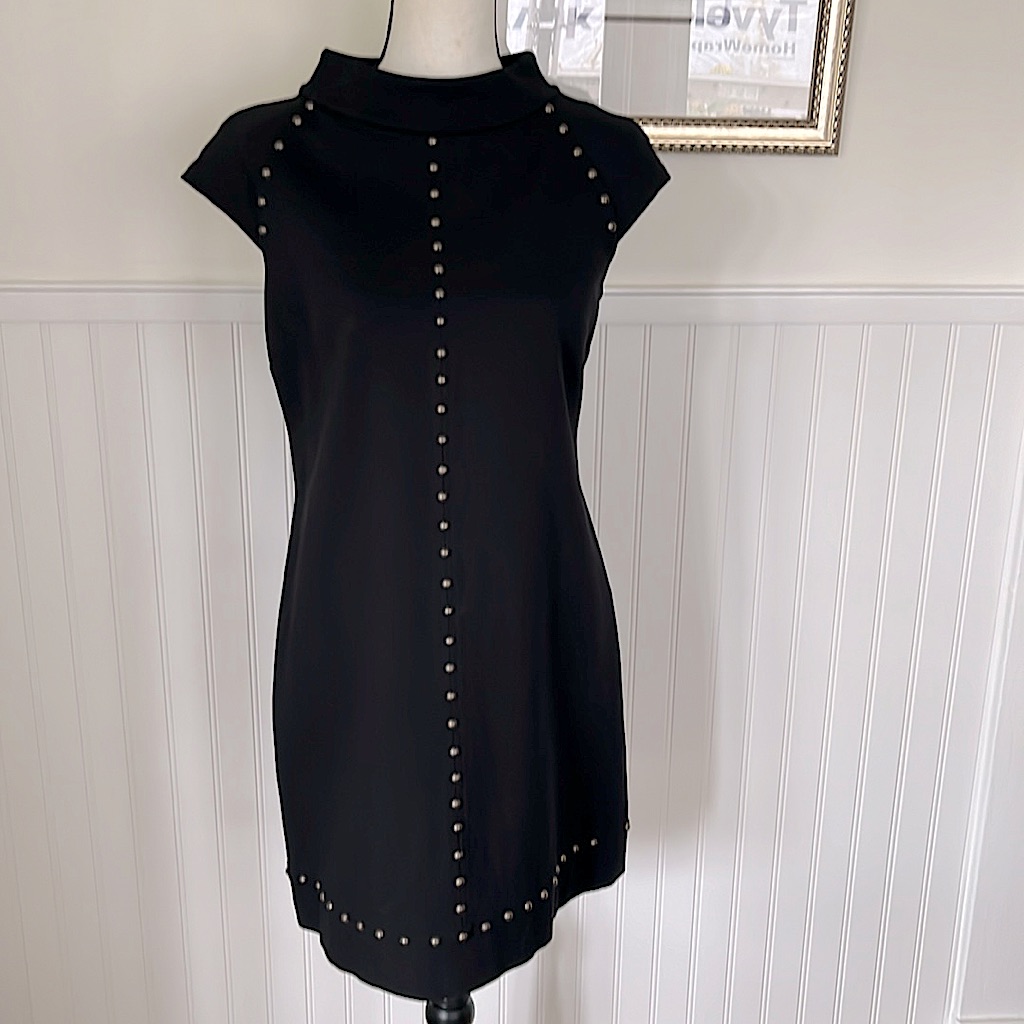 Cynthia Steffe Little Black Dress Metal Studs Embellishment Cap Sleeves Size 10